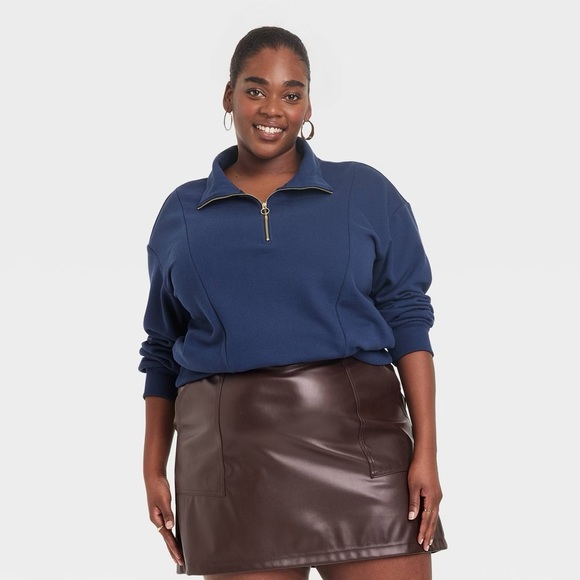 a new day Tops - A New Day Women’s Quarter Zip Sweatshirt Navy 3X